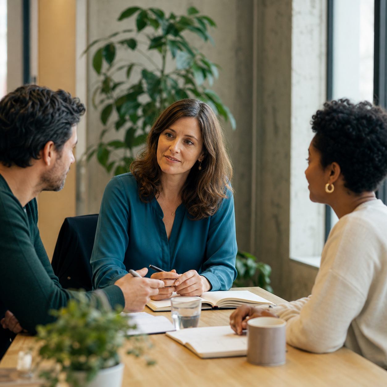 Atelier de travail réunissant trois professionnels